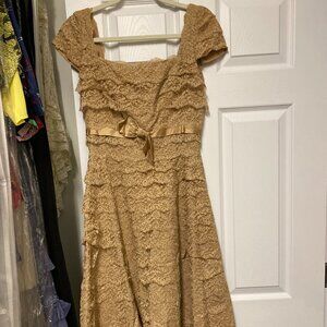 Romantic 1950s Martha Weathered Cappuccino Lace Fit & Flare Dress